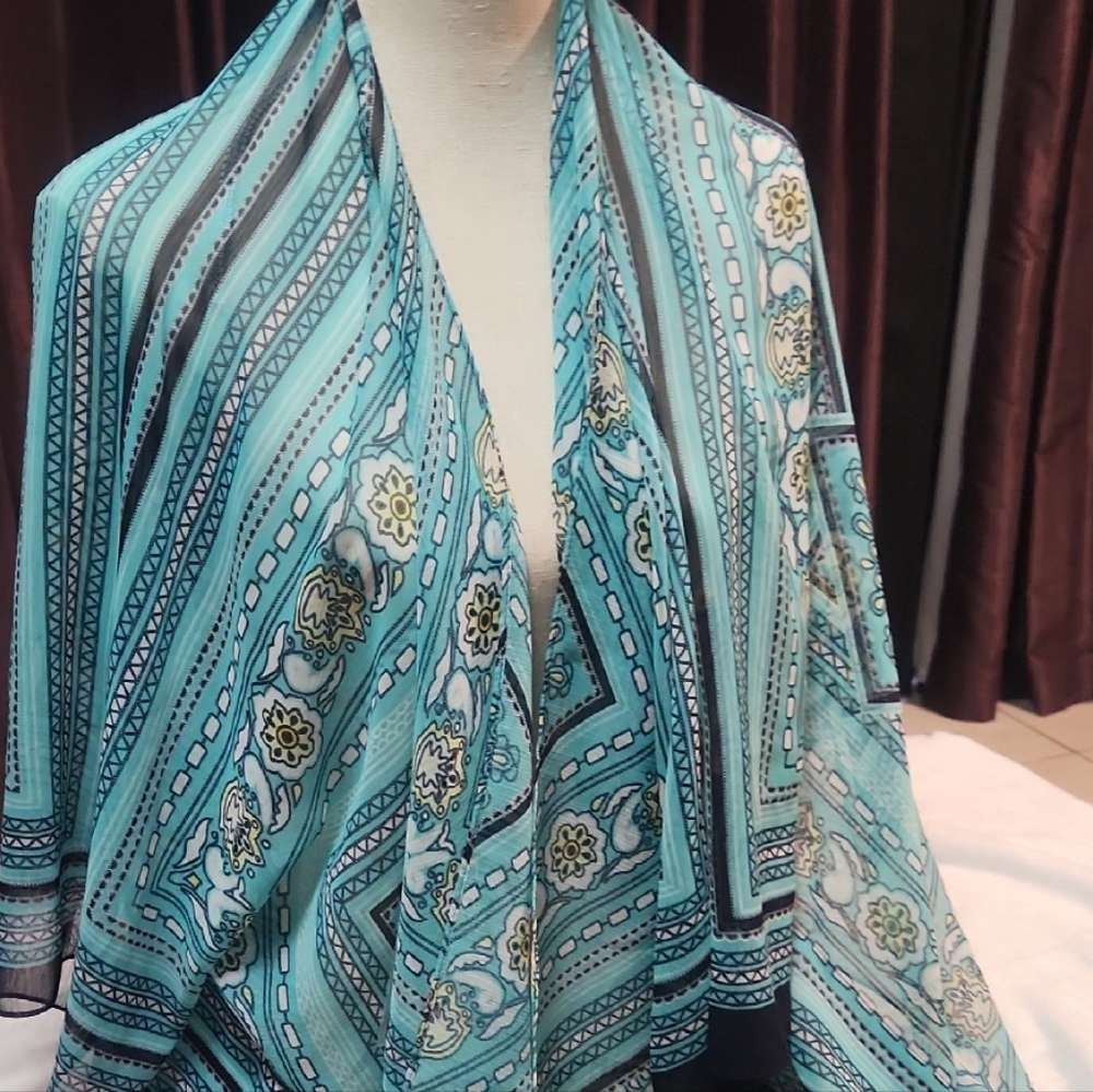 New York & Company Turquoise and Black Geometric Shape Cover Up